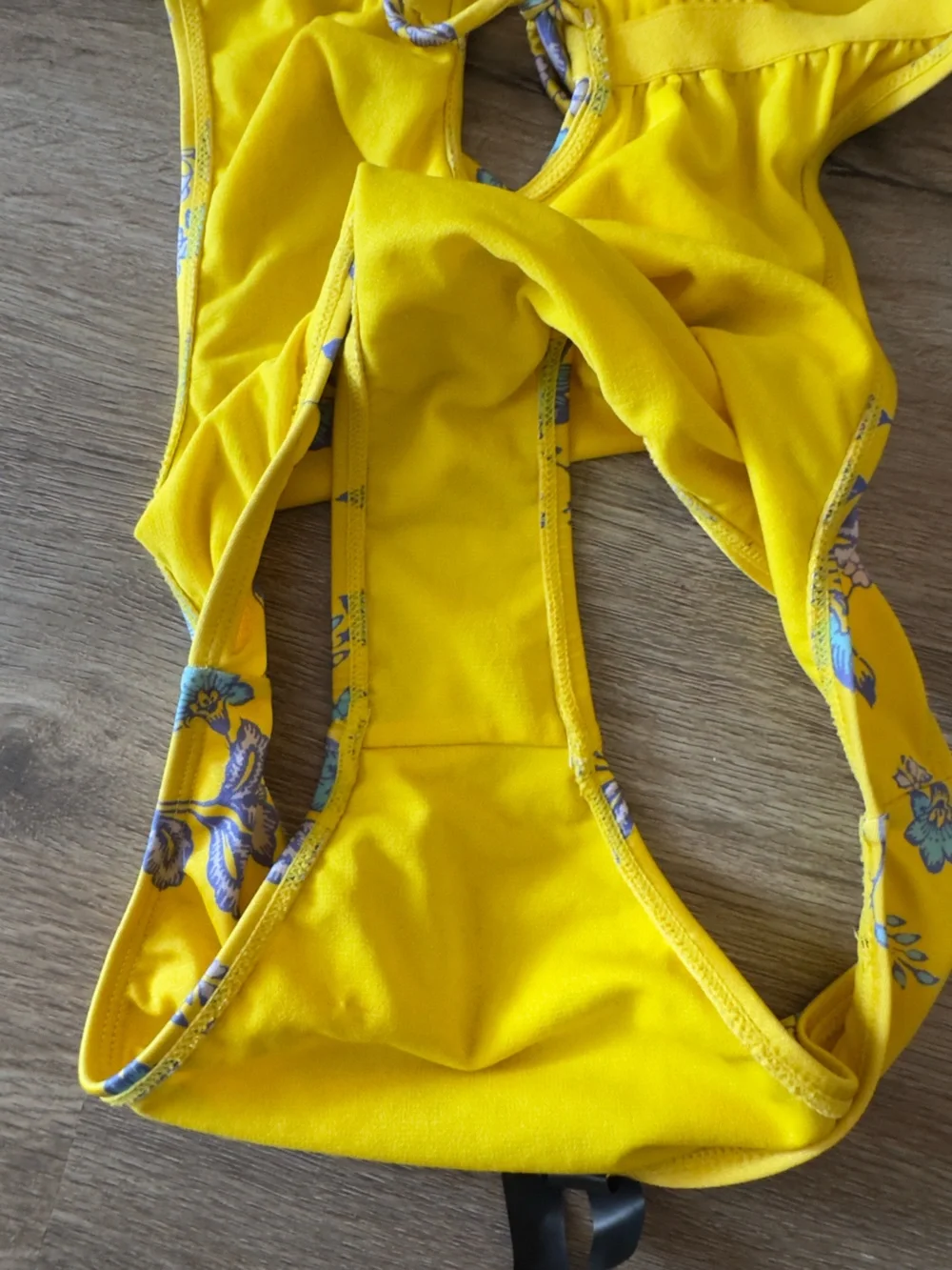 Sam Edelman Yellow‎ Floral Ruffle One-Piece Swimsuit with Blue Print